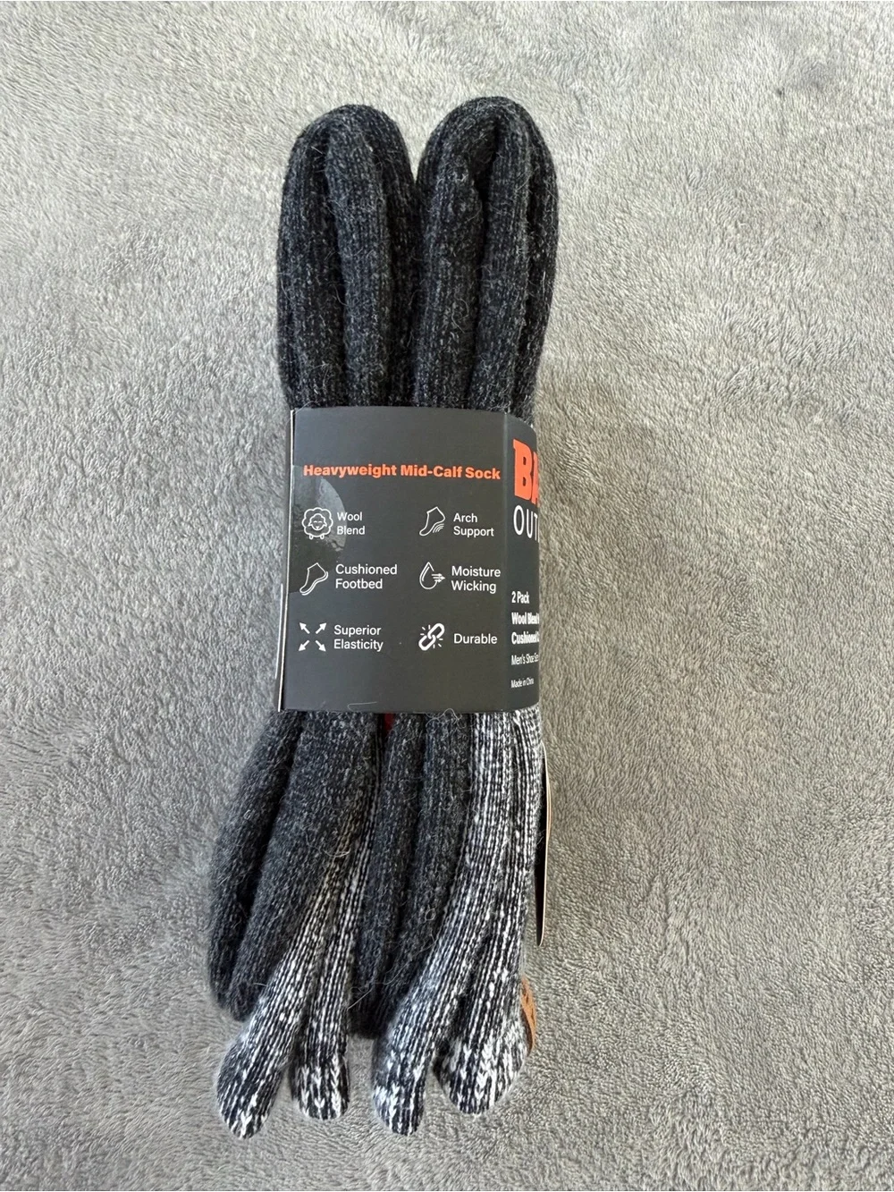 (2 Pack) BASS Men's Wool Blend Heavyweight Cushion Mid-Calf Socks - Gray